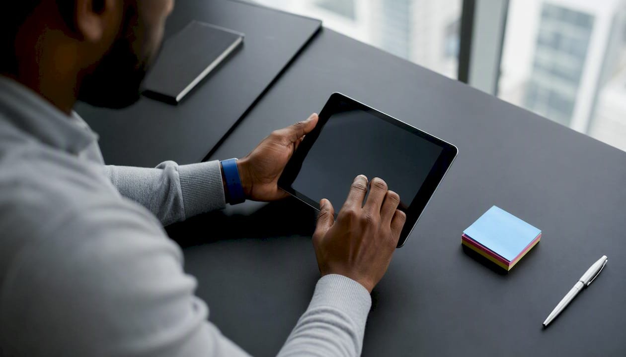 Close-up of hands typing AI marketing workflow