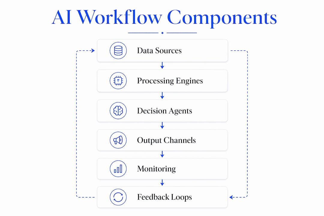 Infographic of AI marketing workflow components