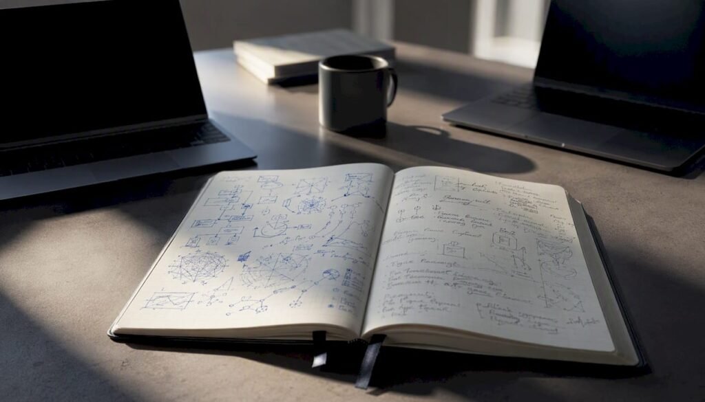 Desk with two notebooks representing AI tools