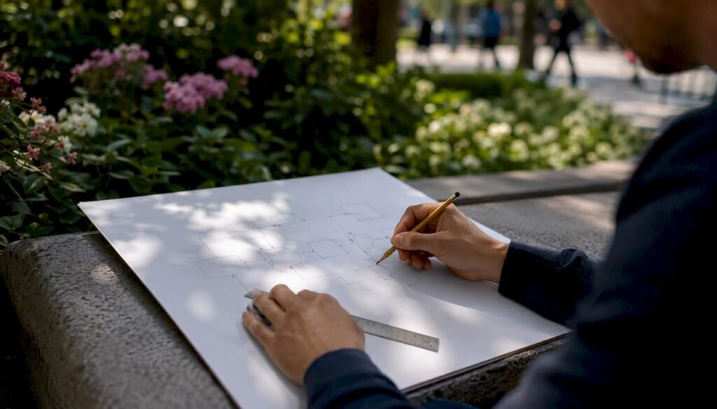 Hands sketching AI image generation workflow
