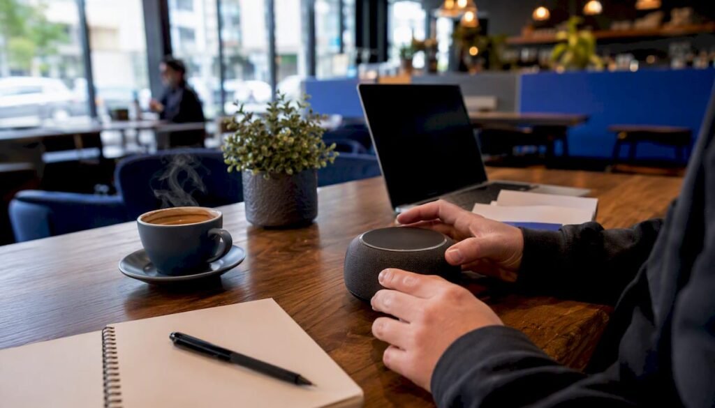 Hands adjusting digital tools on modern desk