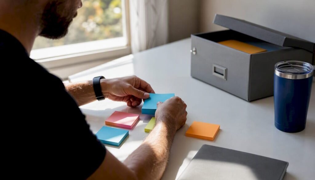 Hands arranging affiliate marketing prompt cards