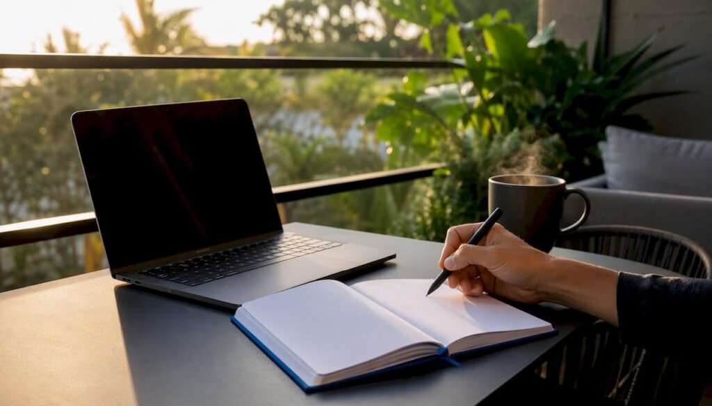 Modern affiliate marketing workspace with tools