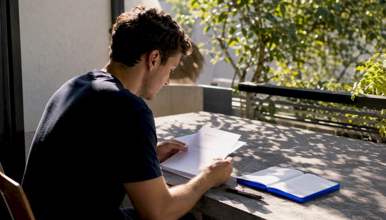 Hands organizing subreddit topic notes on table