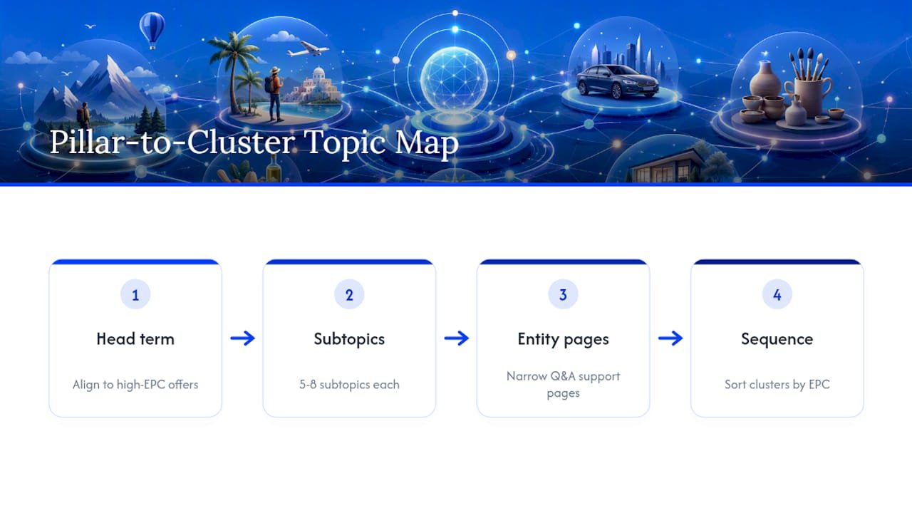 Diagram of topic map clustering for affiliate marketing