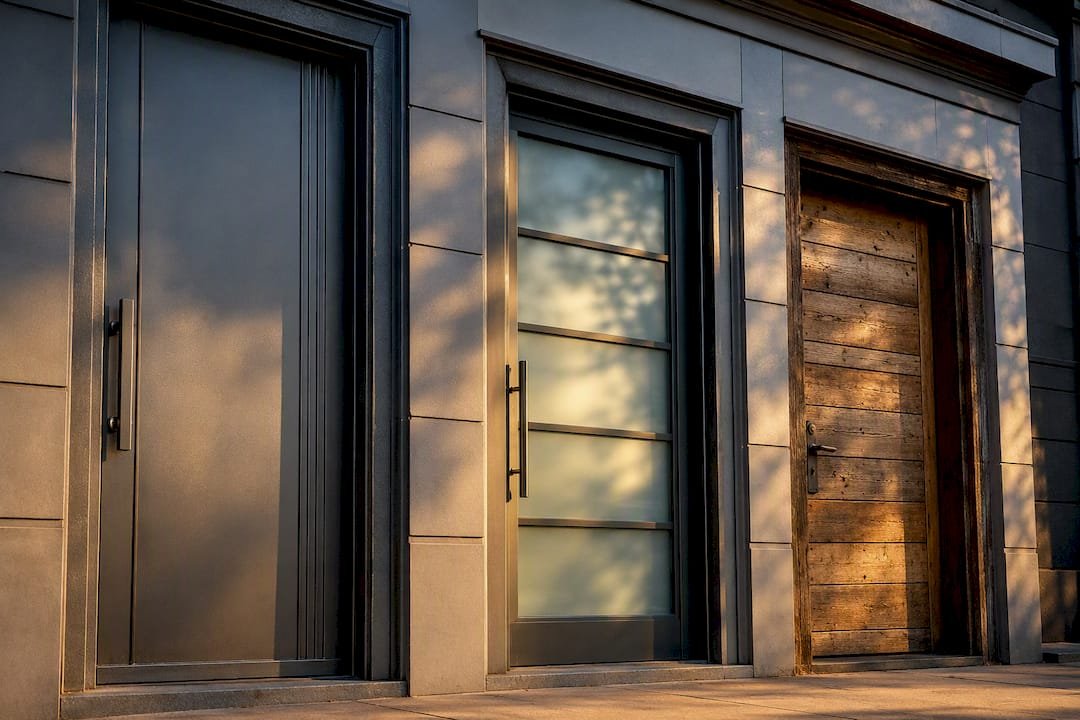 Three modern entry doors side by side