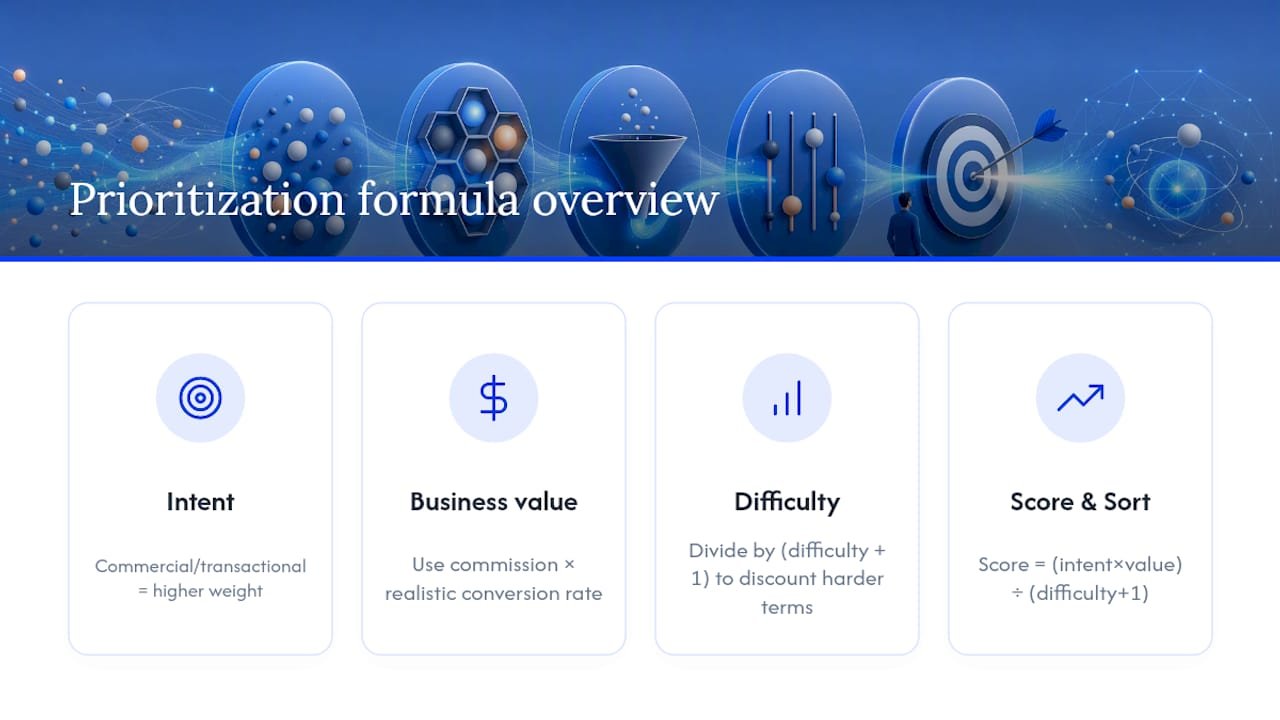 Diagram of affiliate keyword prioritization formula