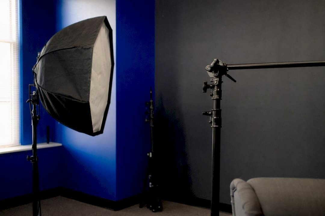 Studio lighting and video camera setup