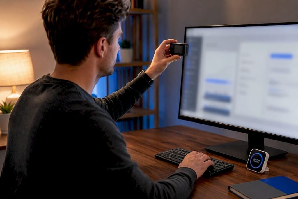 Reviewer capturing software dashboard evidence