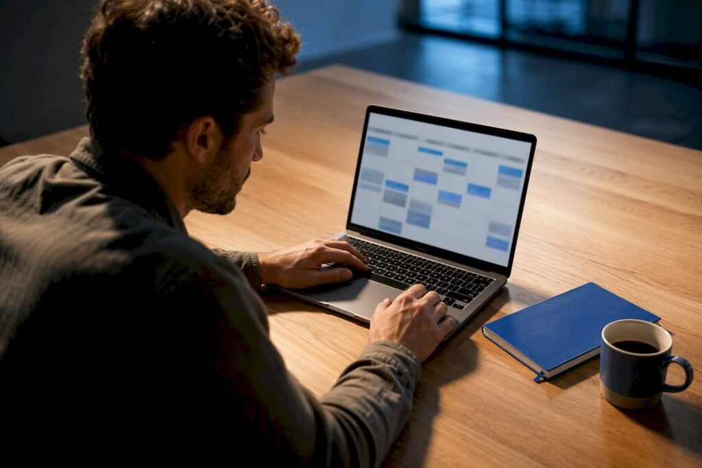 Affiliate marketer reviewing an AI content calendar