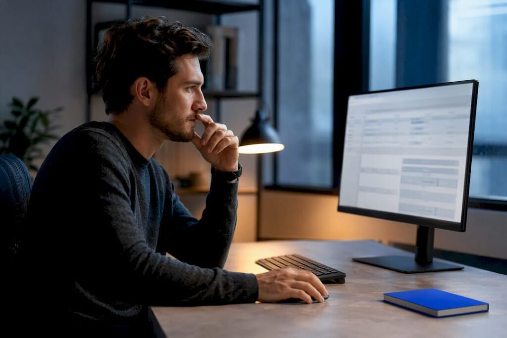 Marketer reviewing structured SEO data workflow
