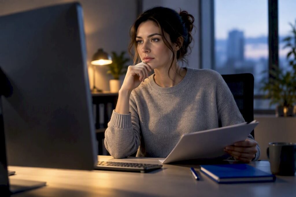 Editor reviewing AI-assisted marketing content