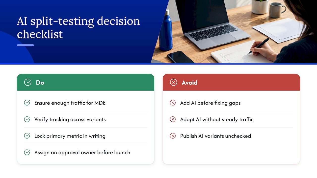 Future trends and a short decision framework for adopting AI split testing — overview diagram