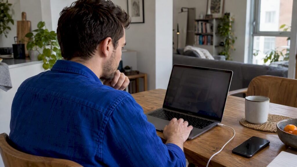 Affiliate marketer checking a review page load
