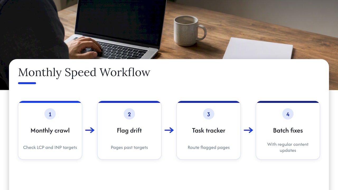 Monthly crawl routes speed issues into scheduled fixes