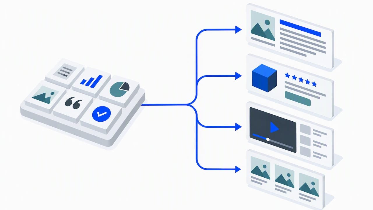 Verified review evidence branching into multiple content assets