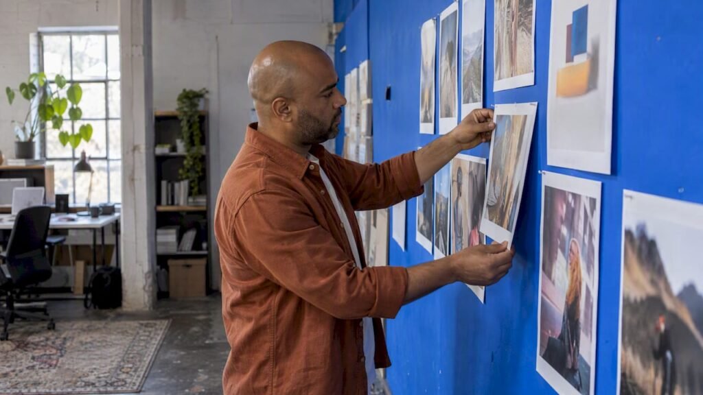 Marketer comparing varied ad creative proofs