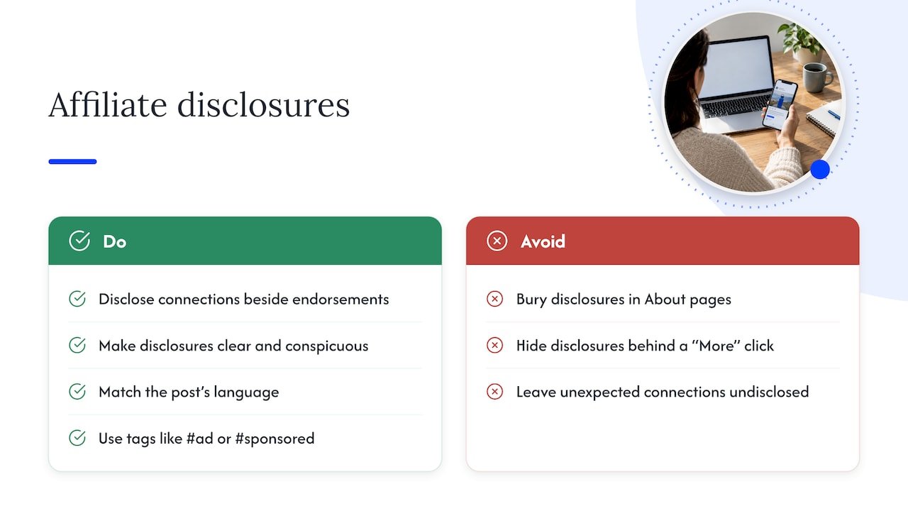 Disclose every affiliate link, in the post itself — overview diagram